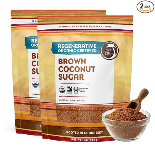 Big Tree Farms Organic Brown Coconut Sugar - Coconut Palm Sugar, Unrefined, Fine Crystals, Cane Sugar Replacement, Coconut Blossom Nectar, Vegan, Perfect for Baking - 2 Pound (Pack of 2)