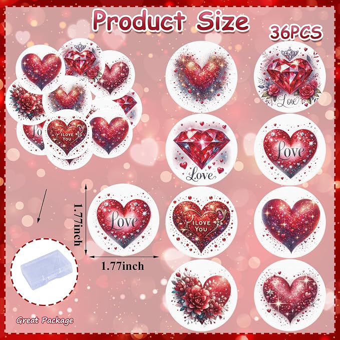 36PCS Edible Red Heart Cupcake Toppers Wafer Paper Sweet Love Be Mine Kiss Me Heart Cupcake Picks Valentine’s Cake Decor for Valentine's Day Theme Wedding Party Supplies
