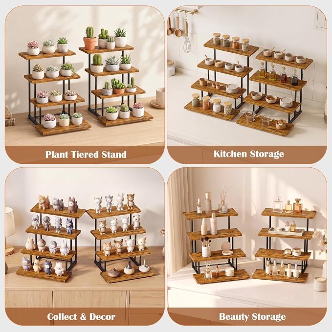 Emfogo Wooden Cupcake Display Stand, 4 Tier Rectangular Tiered Dessert Stands, Dessert Table Display Set for Vendor Booth Party Large Cup Cake Tower for Cup Cake Cookie Food (2 Pack)