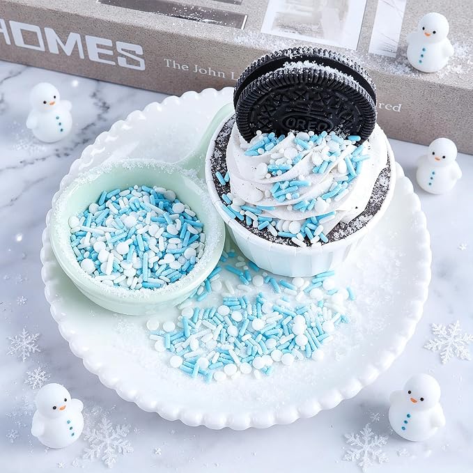 Blue Sprinkles, Blue White Winter Sprinkle with Nonpareils Jimmies Confetti | Edible Cake Decorations for Baking, Ice Cream, Cookies, Cupcakes, Baby Shower Gender Reveal Frozen Birthday Party Supplies