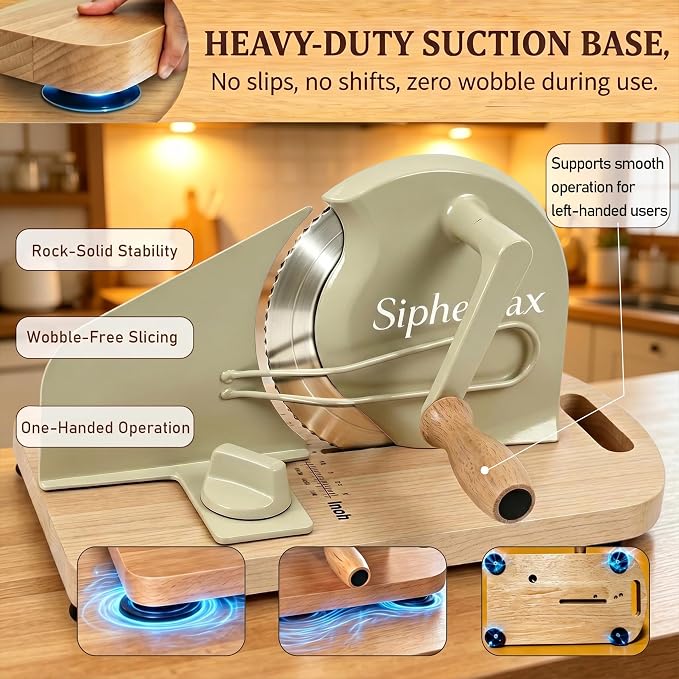 Manual Adjustable Sourdough Bread Slicer for Homemade Bread | Homemade bread and sourdough rounds, hand crank control, wall-mount storage, 0-0.8 in slices, no assembly, 420U6 blade
