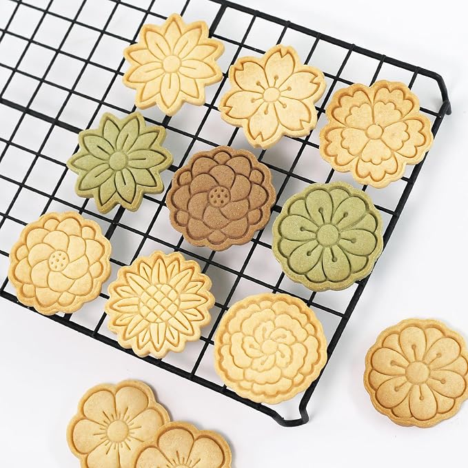 Flower Cookie Cutters Set 8 Pcs Fancy Floral Shaped Biscuits Baking Tools for Party Favors (Flowers E)