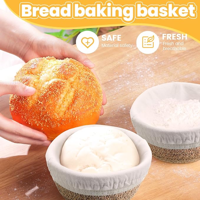Honeydak 6 Pcs Cotton Rope Banneton Bread Proofing Basket Sets Round Sourdough Bowls with Two Liners for Artisan Sourdough Bread Making Handmade Kitchen Professionals (5",White, Brown)