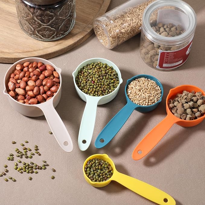 10Pcs Measuring Cups and Spoons Set Plastic Multicolor Measuring Cup and Spoon, 5 Cups & 5 Spoons Set Kitchen Cup and Spoon Essentials Gadgets for Cooking & Baking Color
