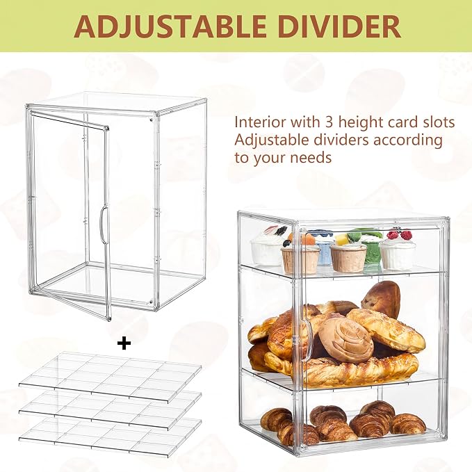 SANKEU Pastry Display Case,Bread Box for Kitchen Countertop,4 Layers Detachable Clear Bread Storage with Magnetic Door Bakery Pastry Display15.5x11.4x9.8,2 Pack