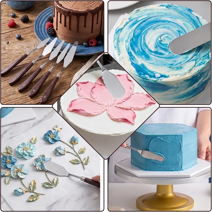 5 Pcs Cake Spatula Stainless Steel Cake Decorating Spatula Cakes Apatula Palette Knife Icing Frosting Cream Spatulas Baking Pastry Tool For Frosting Fondant Chocolate