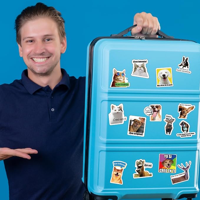Funny Spanish Cat & Dog Meme Stickers, Waterproof Vinyl Animal Decals for Water Bottles & Laptops, Hilarious Spanish Teacher Supplies & Student Gifts