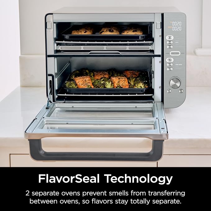 Ninja Double Stack XL Countertop Oven & Air Fryer, 12-in-1, Flexdoor, FlavorSeal, SMART FINISH with DualZone Technology, Countertop Oven, Air Fryer, Bake, Broil, Reheat, Pizza, Stainless Steel, DCT601 (Renewed)