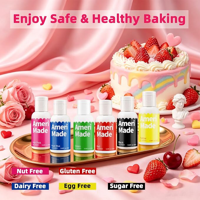Amerimade Oil Based Food Coloring, 20ml Large Capacity Vibrant Food Coloring for Chocolate, Flavorless Food Dye for Baking, Fondant, Frosting & Cake Decorating (0.68 fl.oz)