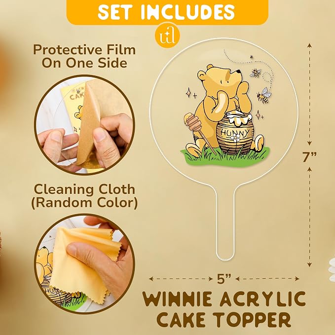 Woodamore Classic Pooh Baby Shower Cake Topper - Acrylic Cake Topper Baby Shower Decorations, Pooh Cupcake Toppers Winnie Birthday Decorations