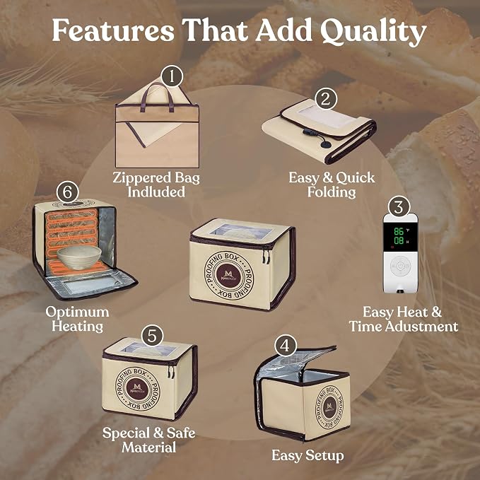 Bread Proofing Box – Bread Proofer, Dough Fermentation Box with Carry Bag, Sourdough Starter Warmer, Foldable & Zippered, Temp & Timer Controller, Ideal for Pizza, Yogurt, Kombucha – For Home Bakers