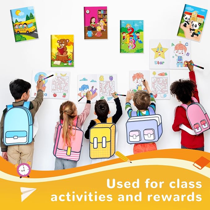 BenLouis 12 Preschool Kindergarten Mini Coloring Books Kids with 12 Stacking Crayons Graduation Party Favors Small Activity Books Bulk for Kids Birthday Return Party Gift Goodie Bag Stuffers