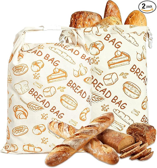 Reusable Beeswax Bread Bags Sourdough - Large Linen Bees Wax Bag for Storage Homemade Loaf - Cotton and Waxed Wrap Lined Container Lined for Sour Dough Fresh Food - Sealable Bread Keeper 2PK Set Gifts