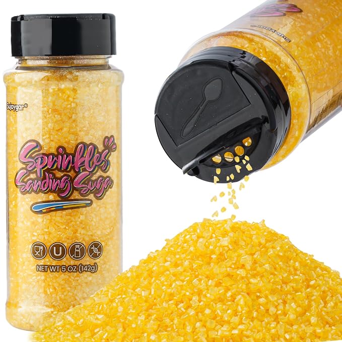 Sujoygar Yellow Sanding Sugar Sprinkles, 5oz Edible Yellow Cake Sprinkles for Cupcake Topper Chocolate Cookies Baking Decoration Cocktails, Wedding Spring Party Food Crystals Supplies