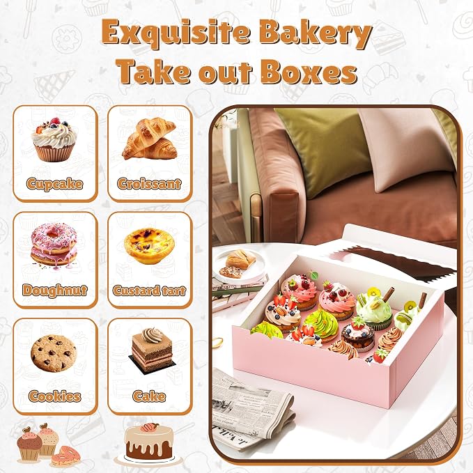 RYDDOY 4 Pack Cupcake Boxes, Hold 12 Standard Cupcakes, Pink Cupcake Containers, Cupcake Holder with Window and Inserts for Birthday Holiday Party, Supplies for Cupcakes, Desserts and More