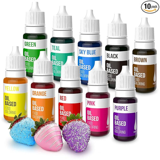 Upgraded Oil Based Food Coloring for Chocolate, 10 Colors , for Candy Melts, Nomeca Edible Food Dye for Baking Cake Decorating Cookies Icing Fondant Meringues - .35 Fl. Oz Bottles