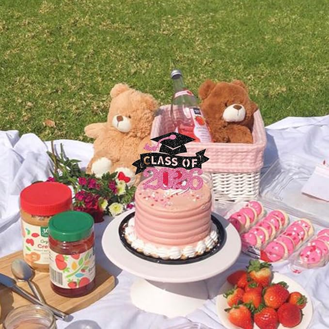 1 Pack Class of 2026 Cake Toppers Graduation Girl Cake Picks Glitter 2026 Graduation Cake Decorations for Theme High School Girls Graduate Cake Decorations Party Supplies Pink