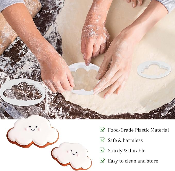 CEYAZYE 5PCS Cloud Fondant Cutter, Cake Cookie Sugar Craft Mold | Plastic Fluffy Cloud Cutter Shapes Molds, Different Cake Decorating Tools Pattern for Creative Baking and Crafts