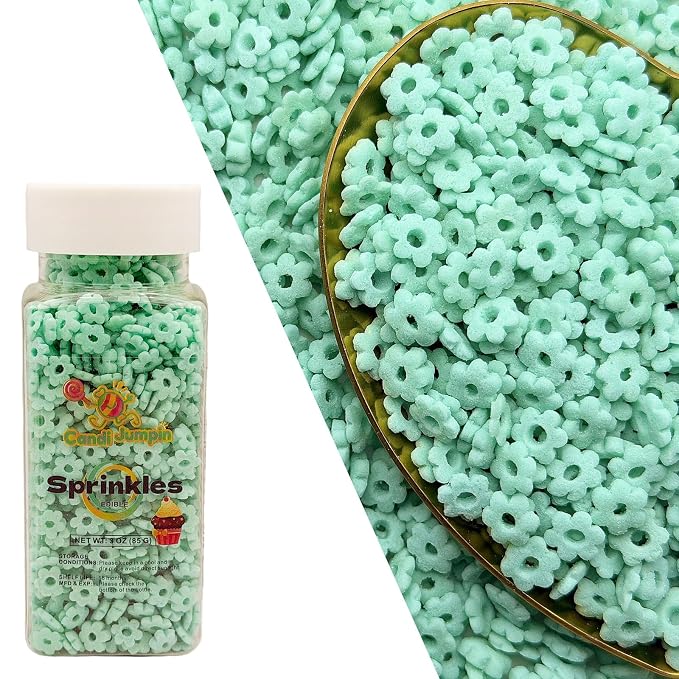 CandiJumpin Teal Flower Sprinkles for Cake Decorating, Mini Edible Flowers Teal Flower Decorations Edible Flowers Cake Confetti Valentines Cookie Decoration Baby Shower Party Birthday Wedding Christmas Supplies 3 OZ