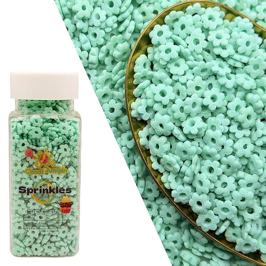CandiJumpin Teal Flower Sprinkles for Cake Decorating, Mini Edible Flowers Teal Flower Decorations Edible Flowers Cake Confetti Valentines Cookie Decoration Baby Shower Party Birthday Wedding Christmas Supplies 3 OZ