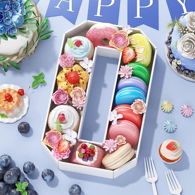 HILAVO Cardboard Number for Charcuterie, 13.7" Cardboard Number 0 Fillable Number for Food Paper Mache Number Boxes for Cupcake Sweet Candy Birthday Anniversary Party Decorations