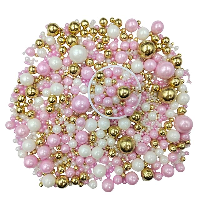 Edible White Pink Gold Sugar Pearls Candy Sprinkles 120G/ 4.23Ounce Baking Cake Sprinkles Cupcake and Cake Topper Cookie Decorations Wedding Party Valentines Halloween Christmas Supplies