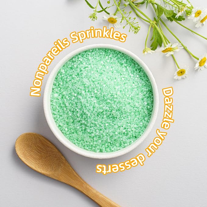 Sujoygar Green Sanding Sugar Sprinkles, 5oz Edible Grass Green Sprinkles for Cake Cupcake Toppings Chocolate Ice Cream Cookies Baking Decoration Mardi Gras Football Party Food Supplies