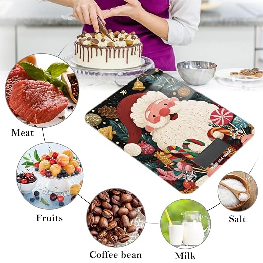 Food Scale Kitchen Scale for Baking Cooking Digital Food Weighing Measuring Scale Small Waterproof Electric Food Scale Santa Claus Lollipop Baubles