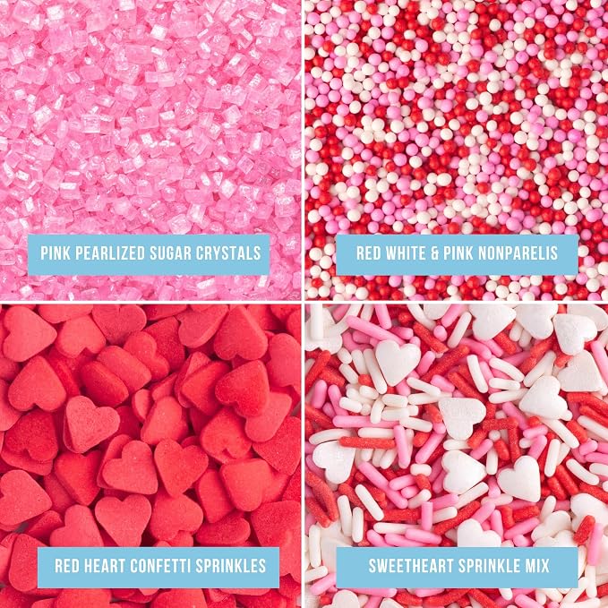 Sweets Indeed Sprinkles, 4 Pack, Edible Sprinkle Mix, Perfect for Cake Decorations, Baking, Ice Cream, Cookies, Cupcake Topper (Sweetheart)