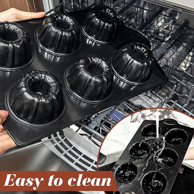 Webake Mini Fluted Cake Pan for Baking, Nonstick 3.5" Small Fluted Cake Pans Heavy Gauge Carbon Steel, 6-Cavity