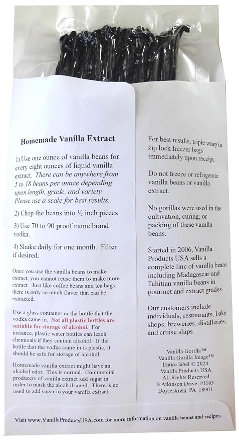 Vanilla Products USA 1/4 LB (4 ounces) Tahitian Extract Grade B Vanilla Beans 4~6"