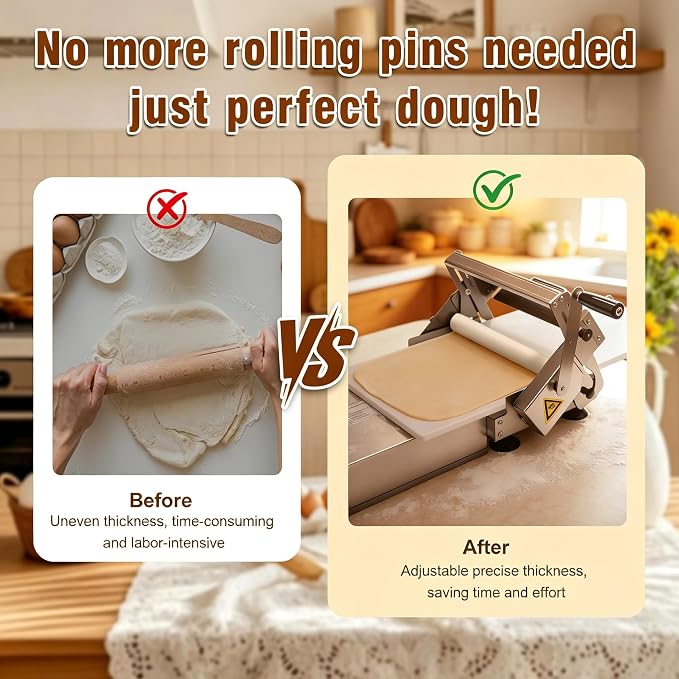 Folding Dough Sheeter, Manual Dough Rolling Machine, Stainless Steel Dough Roller with 56 Adjustable Thickness Settings, Foldable for Home, Bakery, Restaurant, Pizza Shop