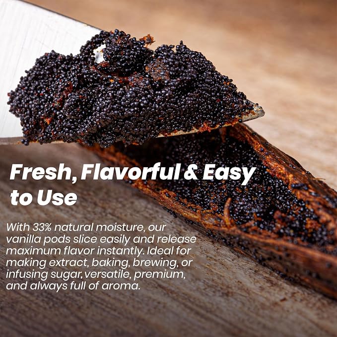 15 Organic Vanilla Beans Grade A 5-6 Inch Whole Pods for Homemade Extract, Baking & Brewing | Moist & Plump | Non-GMO, Gluten-Free