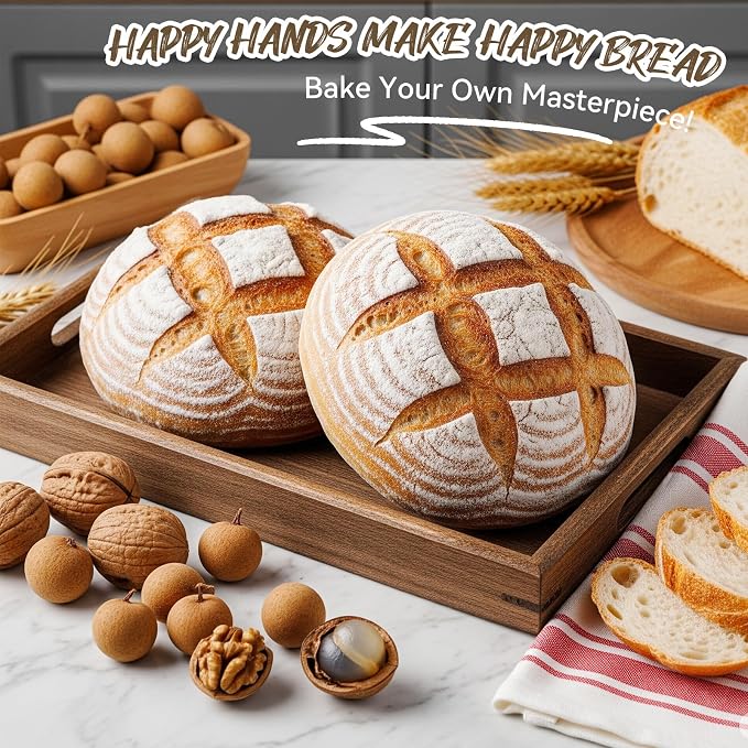 Kikcoin 9" & 10" & 10" Banneton Bread Proofing Basket Set, Round & Oval Banneton Basket for Sourdough Baking, Baking Supplies with Linen Liner, Bread Lame & Dough Scraper, Sourdough Proofing Tools