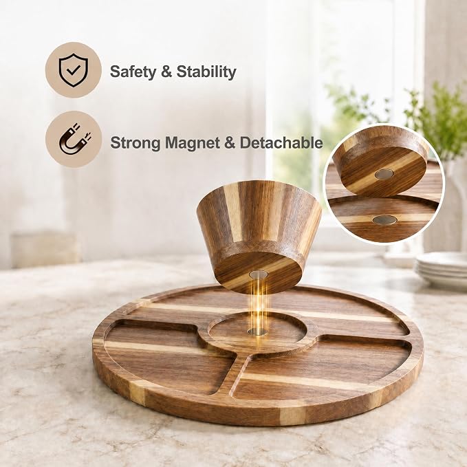 Acacia Wood Cake Stand with Lid, 11.4" Cake Stand with Acrylic Dome, 2-In-1 Cake Display Stand with Magnetic Base, Cake Holder for Charcuterie, Snacks&Desserts for Birthday/Wedding/Kitchen/Party
