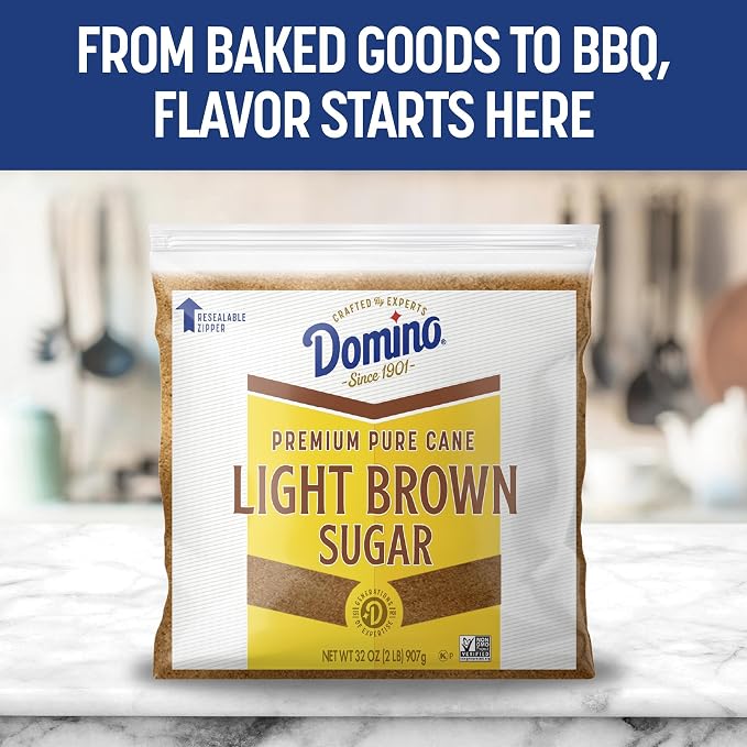 Domino® Light Brown Sugar, 2 lb Zipper Bag (2-Pack) - Ideal Sugar for Baking and Desserts - Includes Bonus Recipe Card