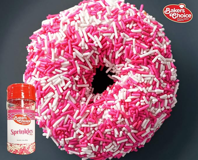 Bakers Choice Pink And White Sprinkles - Girl Baby Shower Sprinkles For Gender Reveal - Jimmies Sprinkles for Baking and Cookie Decorating - Dairy Free, Kosher 2.8 oz.
