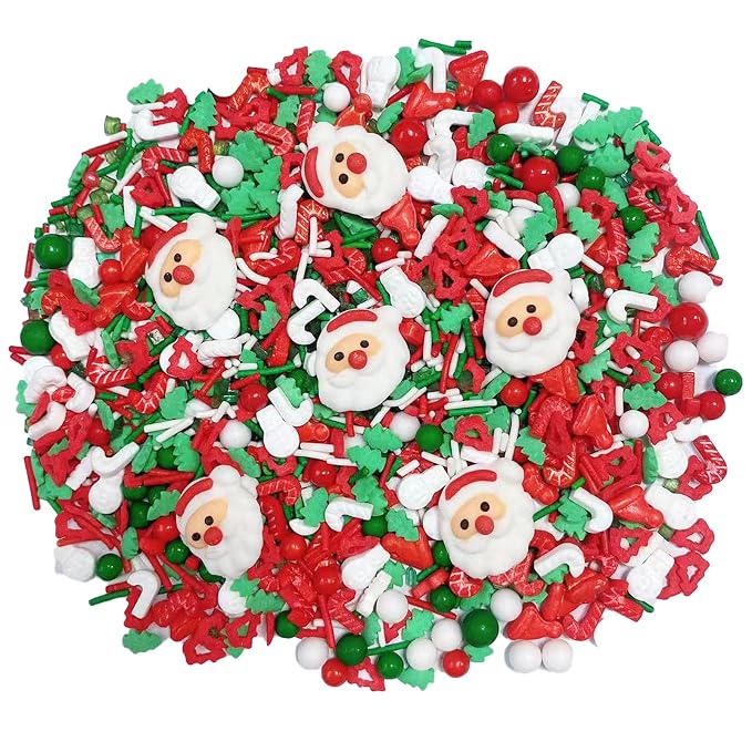 Sentovac Christmas Santa Claus Tree Sprinkle Red Green Mix Sprinkles Edible for Cake Decorating Cookie Cupcake Topper Baking Decorations Halloween Christmas Supplies 3.53 Oz