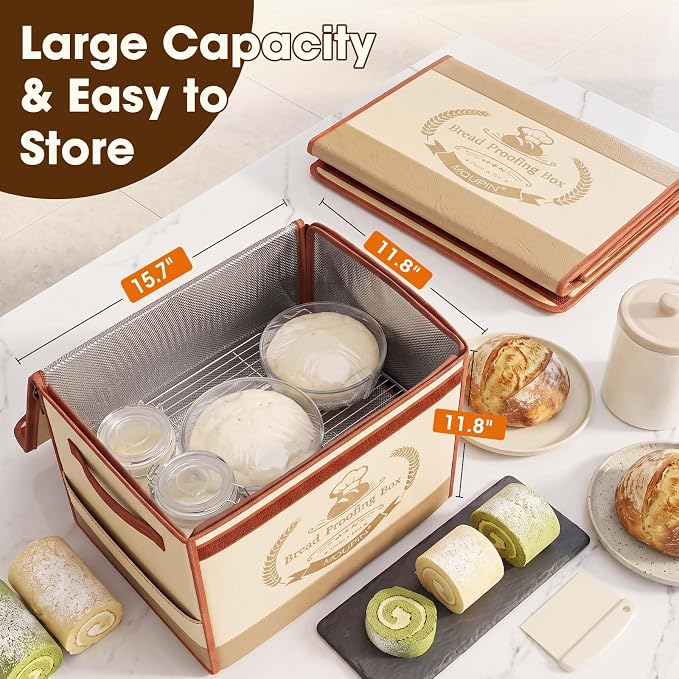 Folding Bread Proofing Box with 68-131℉ Temp Control for Sourdough | Bread Proofing Box,0-99H Timer,3-Sided Heating,Dough Proofer with Metal Rack&,Ideal for Sourdough,Bread Baking, Pizza, Yogurt