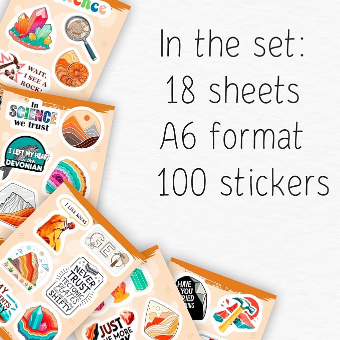 100Pcs Geology Stickers for Water Bottles, Geologist Stickers - Gift for Geologist - Geology Party Decorations and Favors - Gift for Women & Men