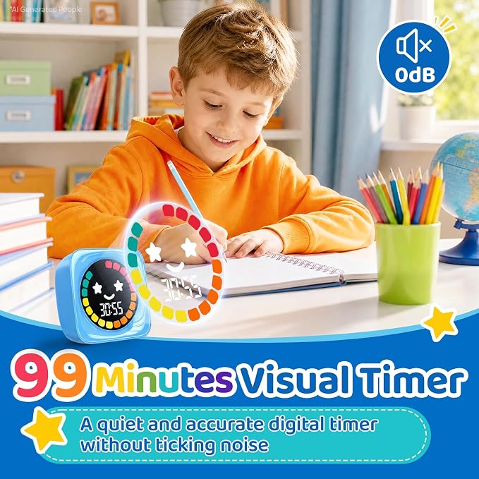 Visual Timers for Kids, 99 Minute Digital Cute Kids Visual Timer Classroom Timer for Homeschool Supplies Study Teaching Time Management Tool Countdown Productivity Timer, Blue, Colorful Dispaly