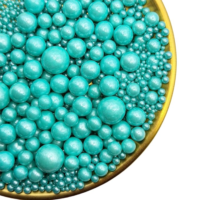 CandiJumpin Edible Pearls for Cake Decorating, Teal Pearl Sprinkles Teal Sugar Pearls Edible Cake Decorations Pearl Sugar Sprinkles Cupcake Toppers Baby Shower Party Birthday Wedding Christmas Supplies 3 OZ