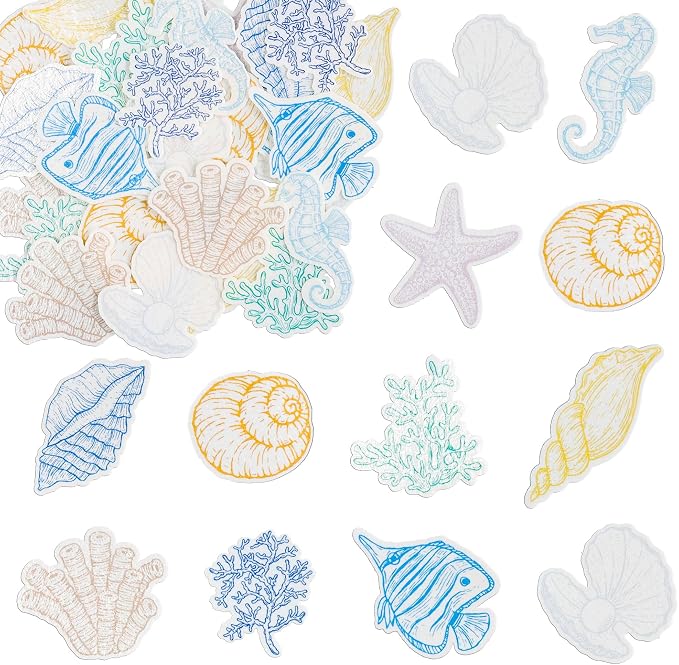 Gyufise 60Pcs Edible Seashell Cupcake Toppers Beach Sea Shell Party Decorations Edible Starfish Conch Coral SeaShell Cupcake Picks for Coastal Beach Baby Shower Birthday Party Supplies