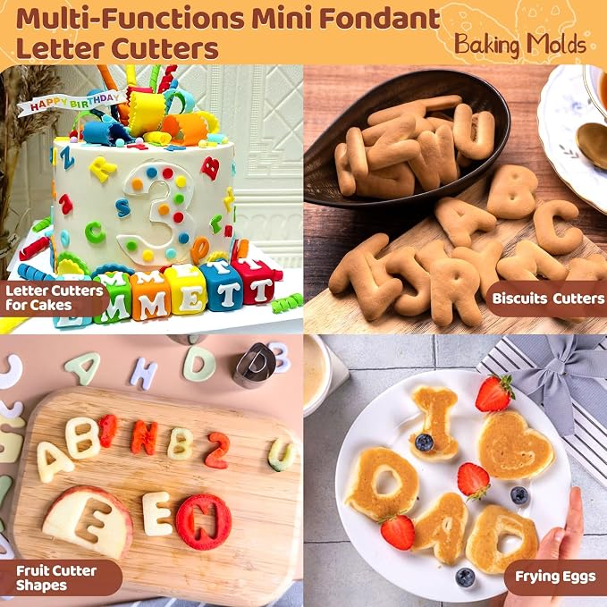 ofone Small Alphabet Cookie Cutters(A - Z), 26 Pcs Stainless Steel Fondant Letter Cutters Set, Mini Metal Biscuit Cutter Shapes for Baking Cakes Pastry Polymer Clay Fruits