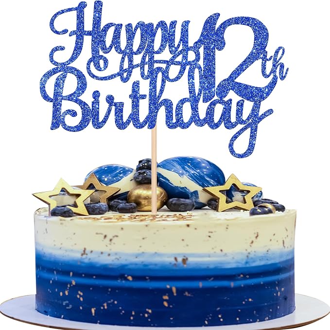 1 PCS Happy 12th Birthday Cake Topper Glitter Cheers to 12 Years Birthday Cake Pick 12 Fabulous Cake Decoration for Happy 13th Birthday Theme Party Decorations Supplies Blue