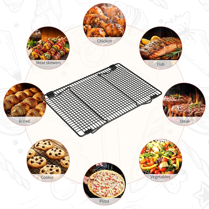 3-Tier Stackable Cooling Rack, 17"x11" Heavy Duty Wire Baking Rack | 100PCS Parchment Paper,Oven Safe Multiuse cookie cooling rack for Pizza,Cake, Bread, Cupcake, Bacon