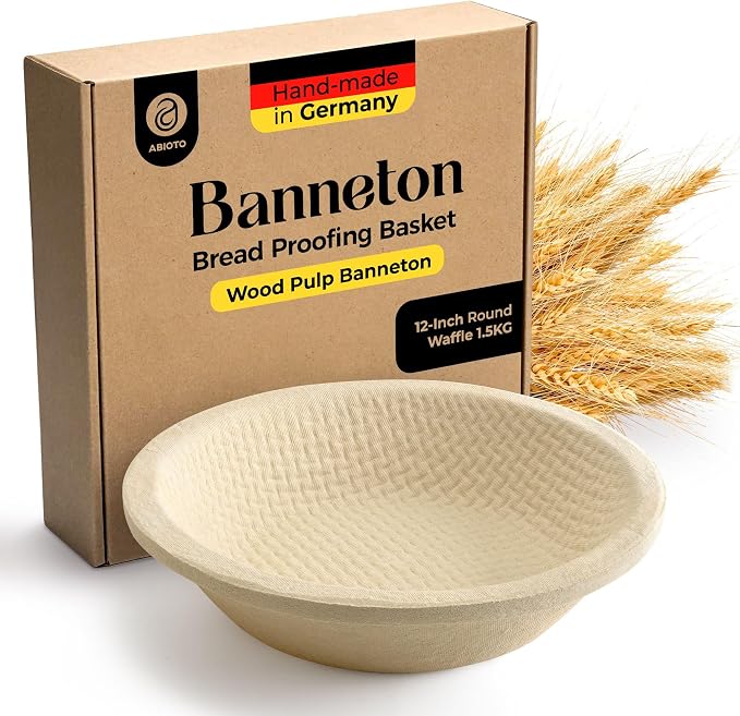 Wood Pulp Banneton Bread Proofing Basket – 12" Round 3.3LB Brotform with Waffle Pattern – Non-Stick Natural Wood Pulp Pressed for Durability– Made in Germany Proofing Basket for Sourdough Bread Baking