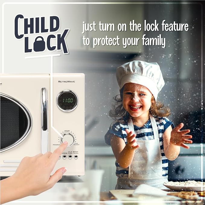 Nostalgia Retro Countertop Microwave Oven - Large 800-Watt - 0.9 cu ft - 12 Pre-Programmed Cooking Settings - Digital Clock - Kitchen Appliances - Ivory