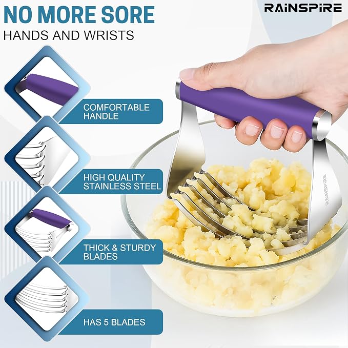 Rainspire XL Pastry Cutter For Baking, Heavy Duty Pastry Blender Stainless Steel, Thick Sharp Blades Dough Blender, Dough Cutter Butter Cutter Pastry for Easy Mixing, Dishwasher Safe, Purple
