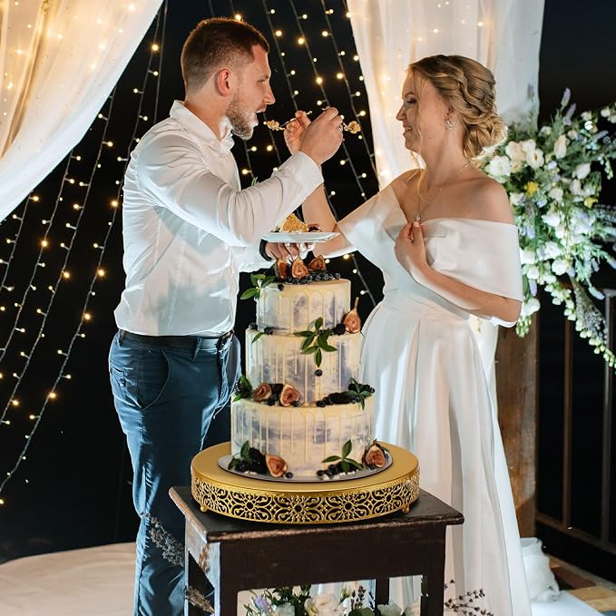 Wenqik 18 Inch Cake Stand, Metal Round Cake Stands Set with Modern Design White Dessert Display Cupcake Stands Plates Fruit Serving Tray for Wedding Birthday Baby Shower Party (Gold)